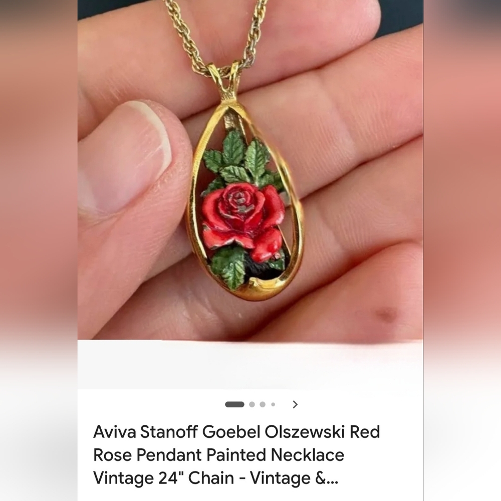 Goebel Minitures Rose Pendant, 24" Chain